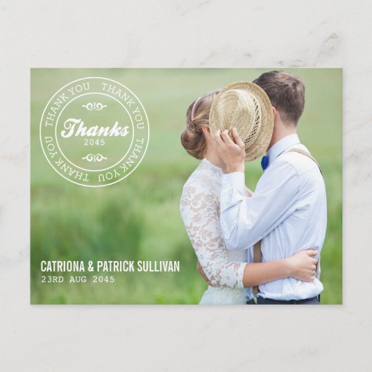 Custom Wedding Date Logo Foto Hochzeit Vielen Dank Postkarte (Vorderseite)