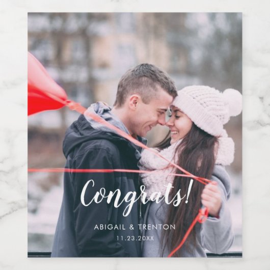 Custom Wedding Day Foto Glückwunschs Weinetikett (Einzelnes Label)