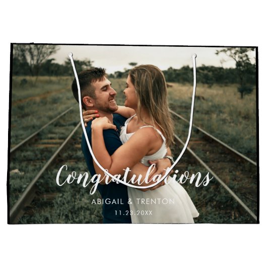 Custom Wedding Day Foto Große Geschenktüte (Rückseite)