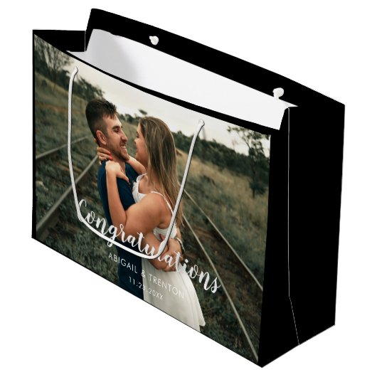 Custom Wedding Day Foto Große Geschenktüte (Vorderseite Schrägansicht)