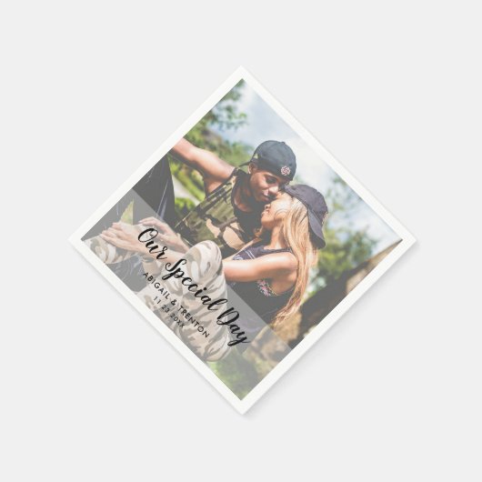Custom Wedding Day Foto Napkins Serviette (Ecke)