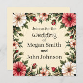 Custom Wedding Einladung mit eleganter rosa Blume (Vorne/Hinten)