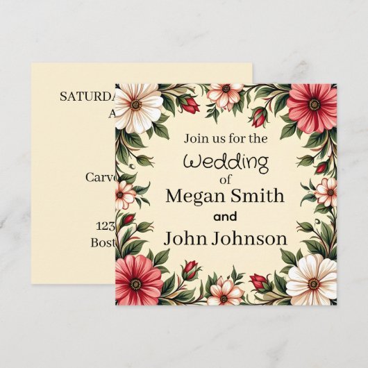 Custom Wedding Einladung mit eleganter rosa Blume (Vorne/Hinten)