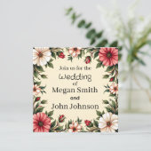 Custom Wedding Einladung mit eleganter rosa Blume (Stehend Vorderseite)