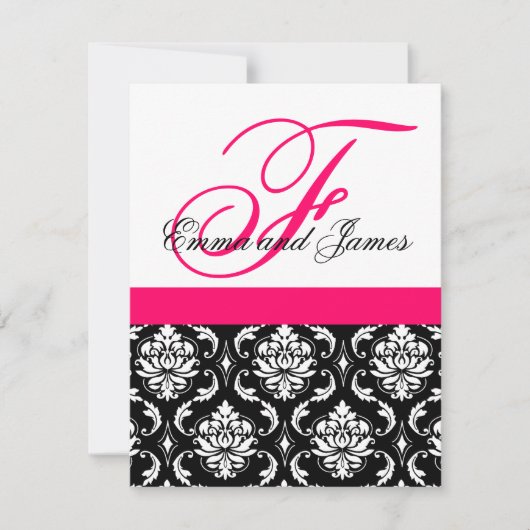 Custom Wedding Einladung Monogram Fushia Damask (Vorderseite)