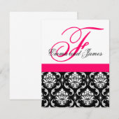 Custom Wedding Einladung Monogram Fushia Damask (Vorne/Hinten)