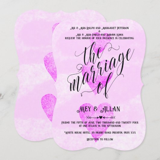 Custom Wedding Einladung traditionelle Herzen (Vorne/Hinten)