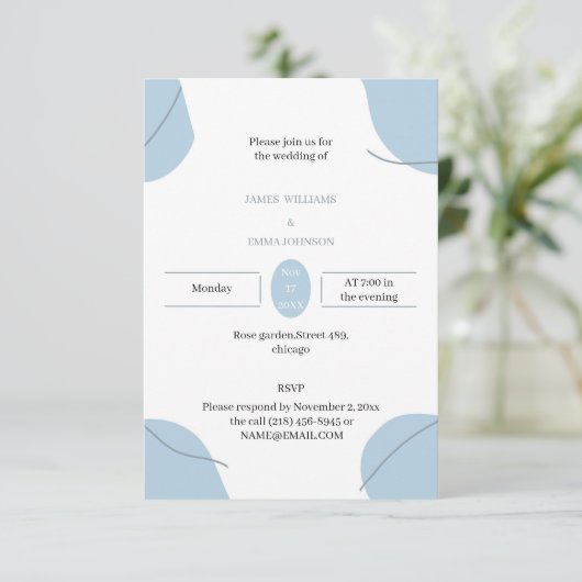 Custom Wedding Elegant Blue Einladung (Stehend Vorderseite)