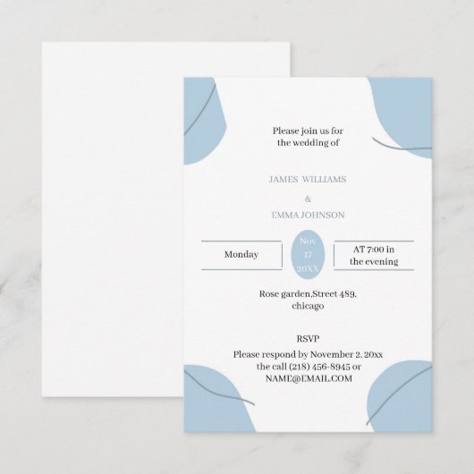 Custom Wedding Elegant Blue Einladung (Vorne/Hinten)