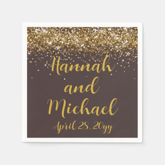 Custom Wedding Empfang Brown & Gold Personalisiert Serviette (Vorderseite)