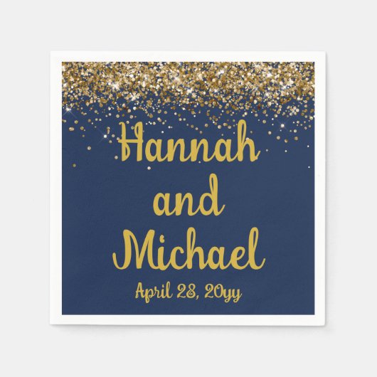 Custom Wedding Empfang Navy & Gold Personalisiert Serviette (Vorderseite)