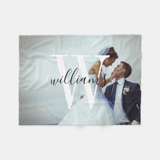 Custom Wedding Foto and Monogram Fleecedecke (Vorderseite (Horizontal))