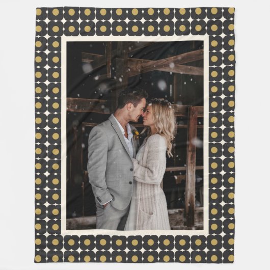 Custom Wedding Foto Anniversary Black Gold Motif Fleecedecke (Vorderseite)