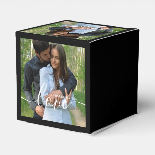 Custom Wedding Foto Black Geschenkschachtel (Rückseite)