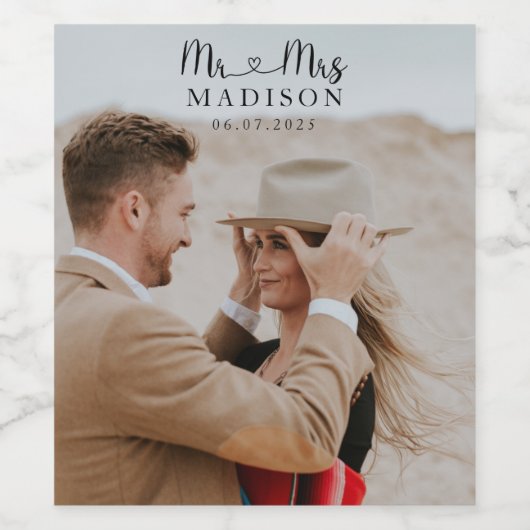 Custom Wedding Foto Calligraphy Weinetikett (Einzelnes Label)