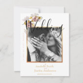 Custom Wedding Foto Floral Gold Script Weiß Einladung (Vorderseite)