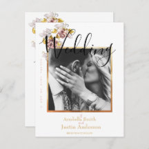 Custom Wedding Foto Floral Gold Script Weiß