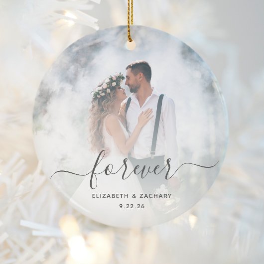 Custom Wedding Foto Forever Personalisiert Gray Keramik Ornament