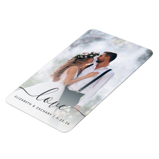 Custom Wedding Foto Liebe Grau Script Magnet (Linke Seite)