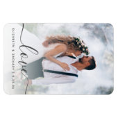 Custom Wedding Foto Liebe Grau Script Magnet (Horizontal)