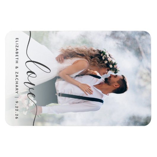 Custom Wedding Foto Liebe Grau Script Magnet (Horizontal)