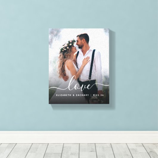 Custom Wedding Foto Liebe White Script Leinwanddruck (Insitu (Holzboden))