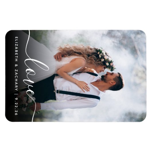 Custom Wedding Foto Liebe White Script Magnet (Horizontal)