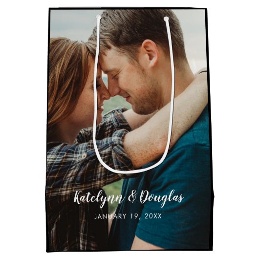 Custom Wedding Foto Mittlere Geschenktüte (Rückseite)