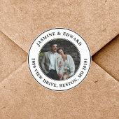 Custom Wedding Foto Moderne Rücksendeadresse Runder Aufkleber