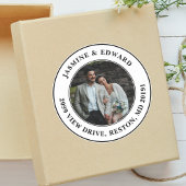 Custom Wedding Foto Moderne Rücksendeadresse Runder Aufkleber
