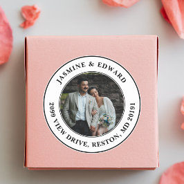 Custom Wedding Foto Moderne Rücksendeadresse Runder Aufkleber