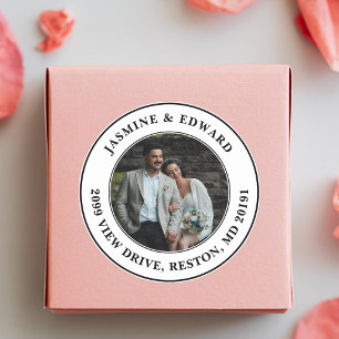 Custom Wedding Foto Moderne Rücksendeadresse Runder Aufkleber