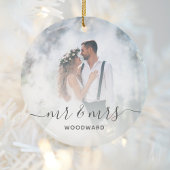 Custom Wedding Foto Mr. und Mrs. Gray Script Keramik Ornament