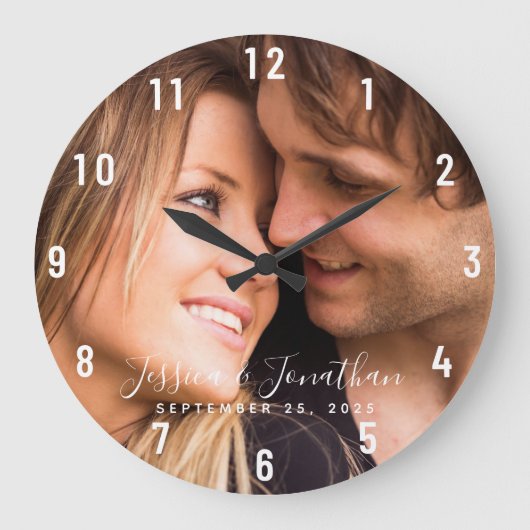 Custom Wedding Foto Personalisierter Jahrestag Große Wanduhr (Vorderseite)