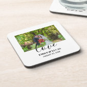 Custom Wedding Foto Simple Elegante Calligraphy Getränkeuntersetzer (Linke Seite)