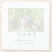 Custom Wedding Foto Simple Elegante Calligraphy Glasuntersetzer (Rückseite)