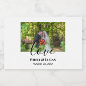 Custom Wedding Foto Simple Elegante Calligraphy Schaumweinetikett (Einzelnes Label)