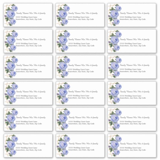 Custom Wedding Guest Address Labels Blue Floral (Vorderseite)