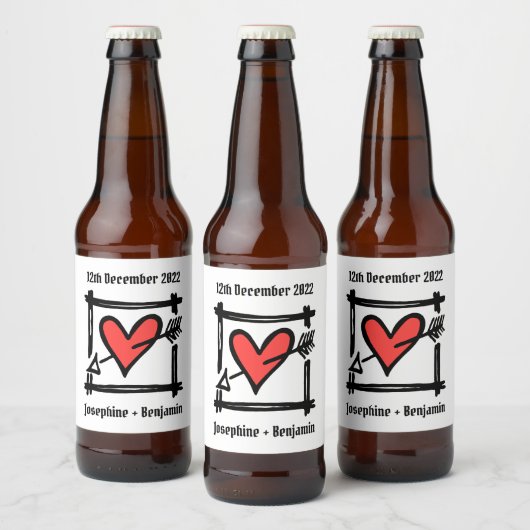 Custom Wedding Liebe Herz Black & Red Flasche Labe Bierflaschenetikett (Flaschen)