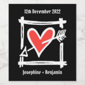 Custom Wedding Liebe Herz Black & Red Flasche Labe Weinetikett (Einzelnes Label)