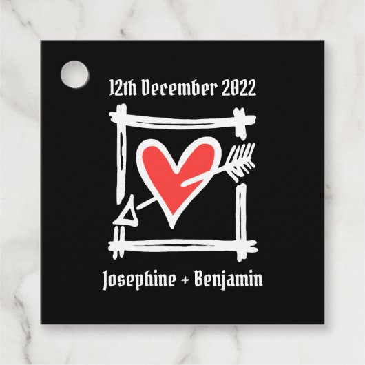 Custom Wedding Liebe Herz Schwarz & Rot Geschenkanhänger (Vorderseite)
