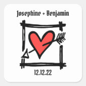 Custom Wedding Liebe Herz Schwarz & Rot Quadratischer Aufkleber (Vorderseite)
