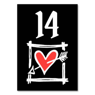 Custom Wedding Liebe Herz Schwarz & Rot Tischnumme Tischnummer
