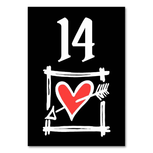 Custom Wedding Liebe Herz Schwarz & Rot Tischnumme Tischnummer (Vorderseite)