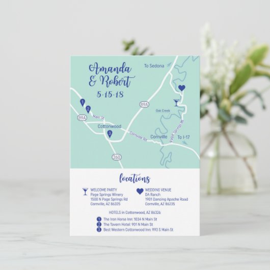 Custom Wedding Map Begleitkarte (Stehend Vorderseite)