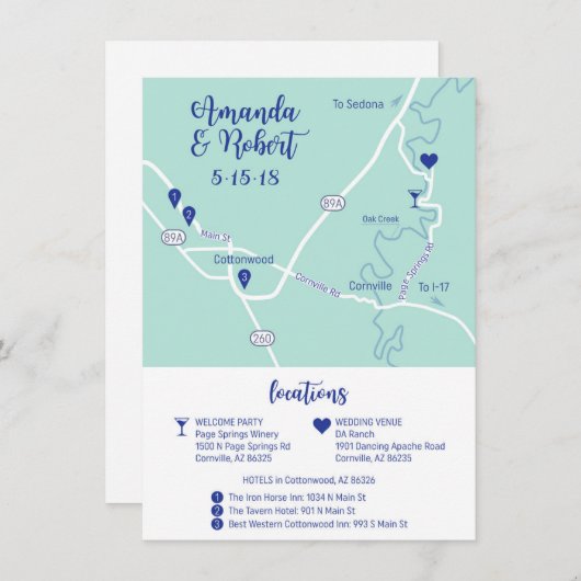 Custom Wedding Map Begleitkarte (Vorne/Hinten)