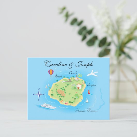 Custom Wedding Map Design - Illustriert Postkarte (Stehend Vorderseite)
