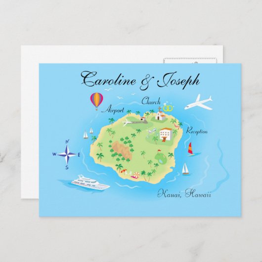 Custom Wedding Map Design - Illustriert Postkarte (Vorne/Hinten)