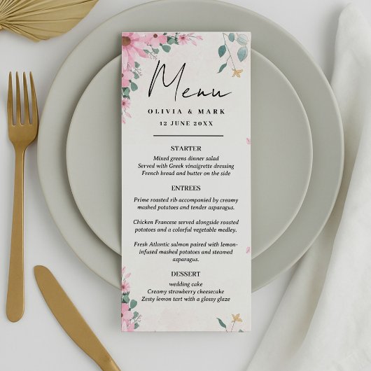 Custom Wedding Menu - Vorspeise, Entrées & Dessert Menükarte