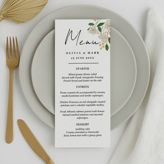 Custom Wedding Menu - Vorspeise, Entrées & Dessert Menükarte